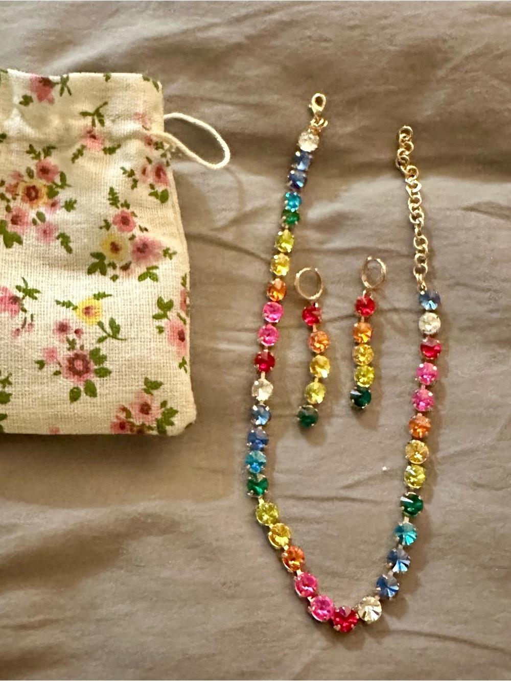 NEW Rainbow Crystal Necklace & Earring Set - Multicolor
